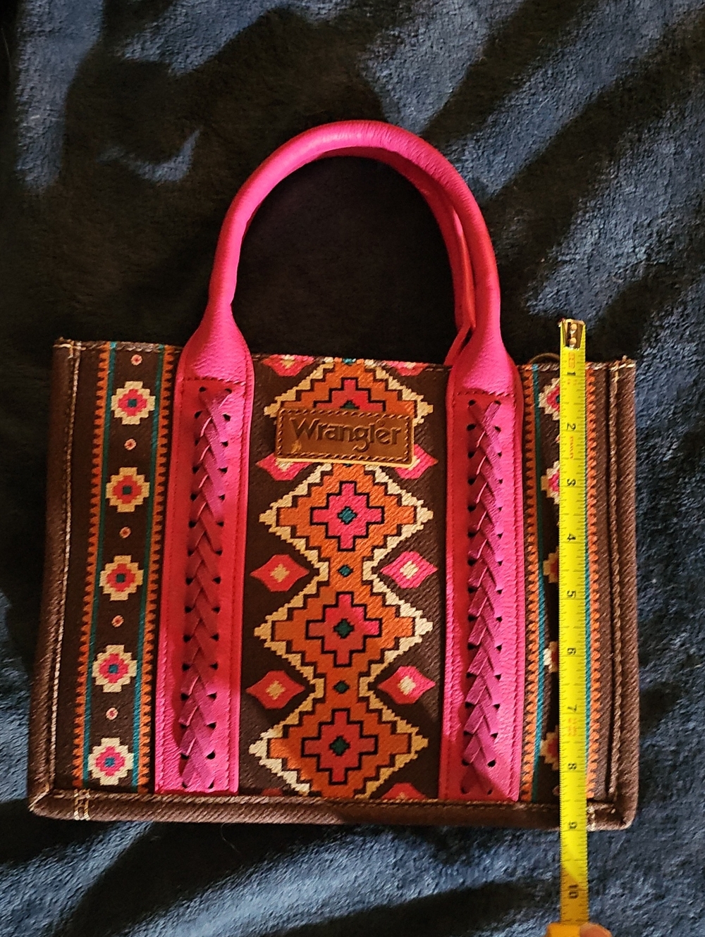 Wrangler Brown Tote with Pink Accents and Geometric Embroidery - Picture 7 of 8